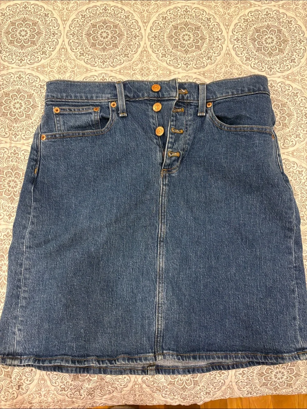 J. Crew Dark Blue Denim Button-Front Pencil Skirt